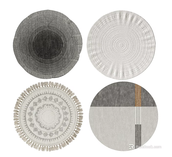 Stylish Round Rugs With Various Patterns Textures And Neutral Color Tones 3d model