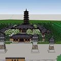 Traditional Ancient Architecture With Multi Tiered Tower Stone Pillars And Surrounding Green Trees