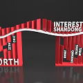 Red Event Gateway with Curved Lines Featuring Interesting Shandong Worth and City Names