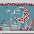 Pink Balloon Moon Shaped Birthday Celebration Decor With Cake And Gift Boxes