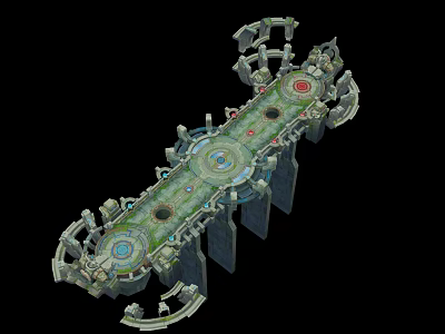 3D Fantasy Platform Structure With Green Surface And Circular Design Elements 3d model