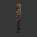 Traditional Totem Poles With Colorful Eagle And Facial Carvings Decorations