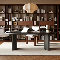 Modern Study Chandelier Desk Bookcase Bookshelf Storage Rack Books 3d model