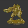 Sci-Fi Mechanical Warrior Sculpture with Detailed Armor Weapon Red White Accents on Snowy Base