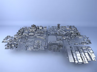 Detailed Metal City Model with 3D Architectural Structures and Urban Layout 3d model