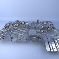 Detailed Metal City Model with 3D Architectural Structures and Urban Layout