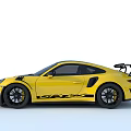 Yellow Porsche Sports Car with Black Roof Black Wheels and Rear Spoiler