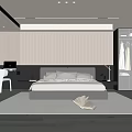 Modern Bedroom Interior With Paneled Headboard Wall Bed Built In Wardrobe And Desk Rug