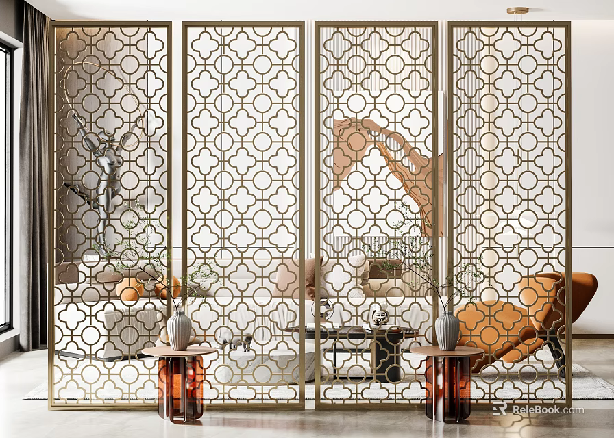 Elegant Gold Geometric Laser Cut Room Divider for Modern Interior Design 3d model