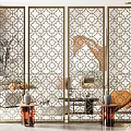 Elegant Gold Geometric Laser Cut Room Divider for Modern Interior Design 3d model