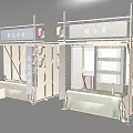 Traditional Bamboo Commercial Equipment Booths Featuring Blue Green Banners Red Beige Lanterns Tables And Shelves