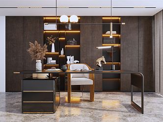 Light Luxury Study Desk Combination 3d model