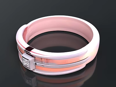 Elegant Pink Silver Ring With Square Diamond Shiny Design For Daily Use 3d model