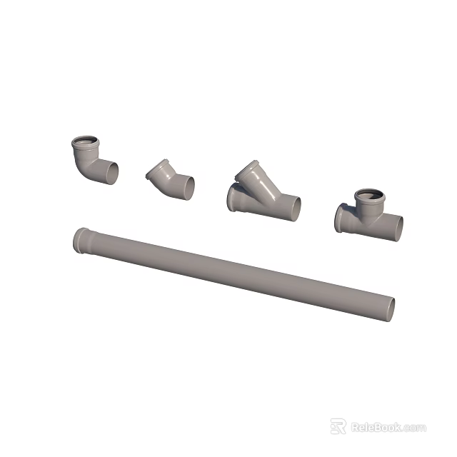 Different Types of Plumbing Pipe Fittings with Elbows Tees and Straight Sections 3d model 