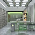 Contemporary Clothing Store Interior With Glass Doors Display Racks Green Walls And Bright Lighting