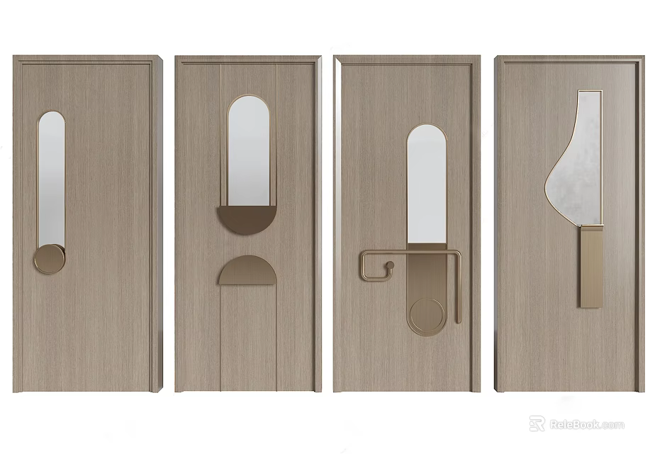 Modern Hinged Doors Design With Wooden Finish And Various Handle Shapes For Home Interiors 3d model 