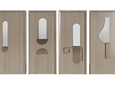 Modern Hinged Doors Design With Wooden Finish And Various Handle Shapes For Home Interiors 3d model