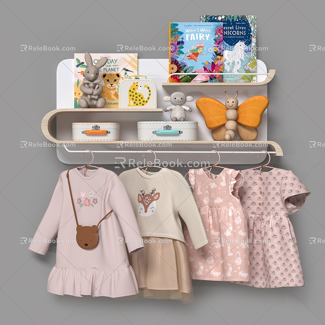 Children's Clothes Decoration Combination Clothes Children's Hanger Handbag Book Doll Ornaments Home Cute 3d model