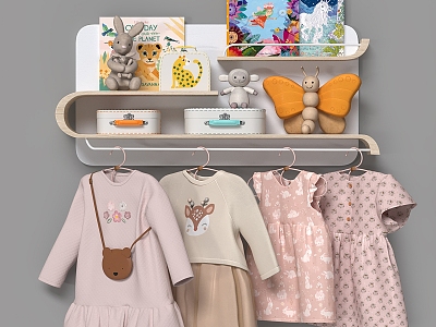 Children's Clothes Decoration Combination Clothes Children's Hanger Handbag Book Doll Ornaments Home Cute 3d model