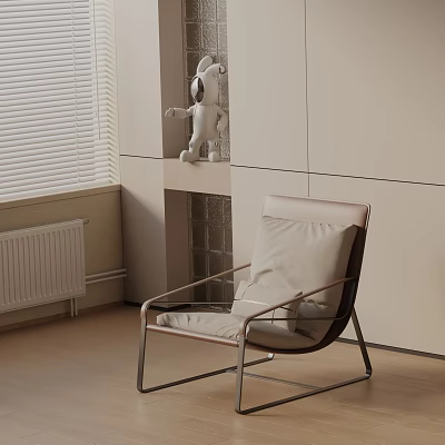 Modern Leisure Chair With Metal Legs Near Light Cabinets Window Blinds And White Stuffed Toy 3d model