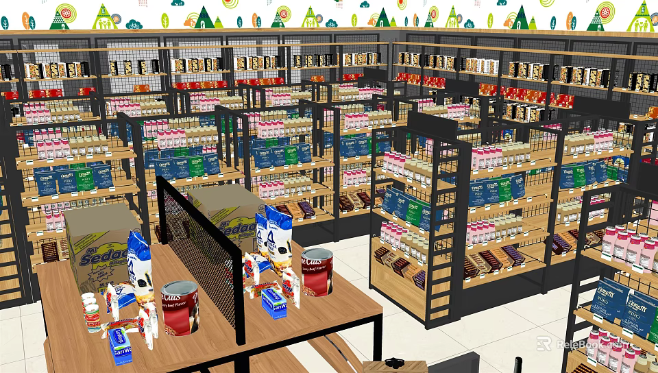 Well Organized Supermarket Department Store With Shelves Full Of Various Products And Neat Displays 3d model 