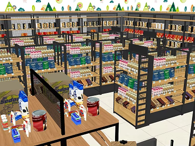 Well Organized Supermarket Department Store With Shelves Full Of Various Products And Neat Displays 3d model