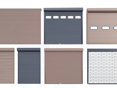Modern Roller Shutters With Striped Window Panels Grid Pattern And Different Colors Brown Dark Blue 3d model