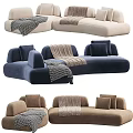 Modern Sectional Sofas In Beige Blue Brown With Throw Blanket And Decorative Cushions