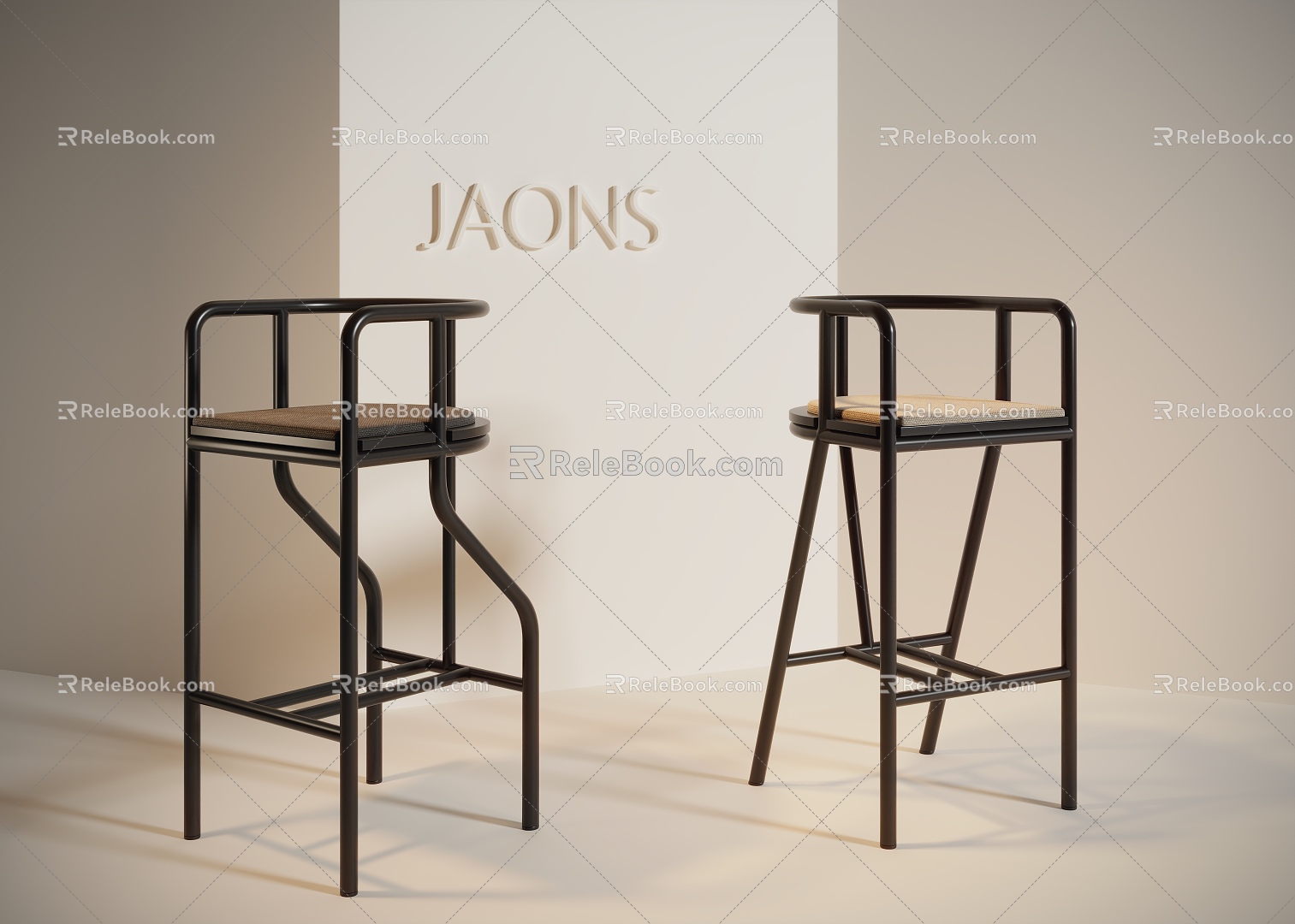 New Chinese Bar Stool and Wood Chair 3d model