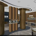 Elegant Jewelry Store Interior With Gold Decorative Columns And Glass Display Cases