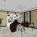 Modern Office Interior With Sofa Coffee Table Desk And Wall Art Decor