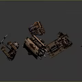 Rusty Mechanical Parts Suspended In Dark Industrial Wreckage Scene