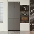 Modern Kitchen Interior With Sleek Grey Double Door Refrigerator And Built-in Appliances