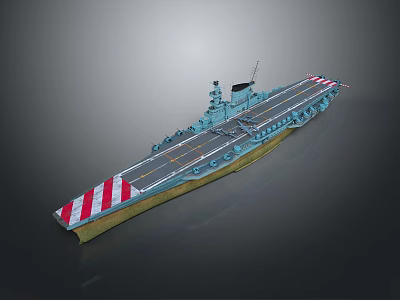 Detailed Aircraft Carrier Model Featuring Flight Deck And Red Stripes Design 3d model