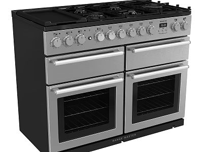Stainless Steel Kitchen Appliance With Gas Stove Double Ovens And Knobs Controls 3d model