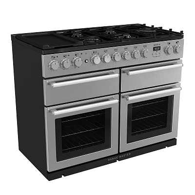 Stainless Steel Kitchen Appliance With Gas Stove Double Ovens And Knobs Controls 3d model