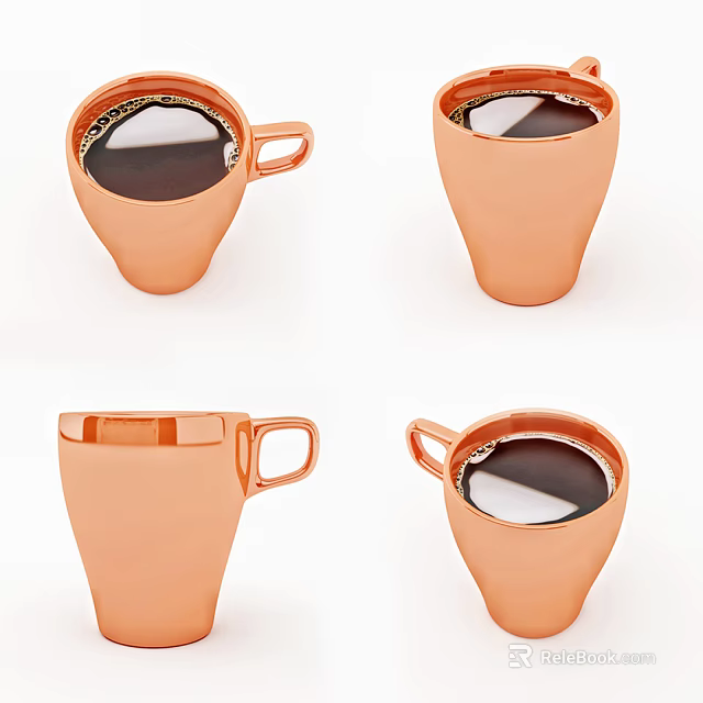 Copper Coffee Cups With Various Shapes And Dark Liquid Inside 3d model