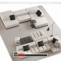 Beige Sectional Sofa With Black Cushions Side Table And Floor Lamp On Rug