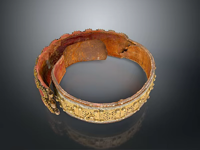 Vintage Leather Belt as Daily Accessory with Red and Gold Carved Design 3d model
