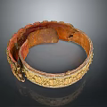 Vintage Leather Belt as Daily Accessory with Red and Gold Carved Design