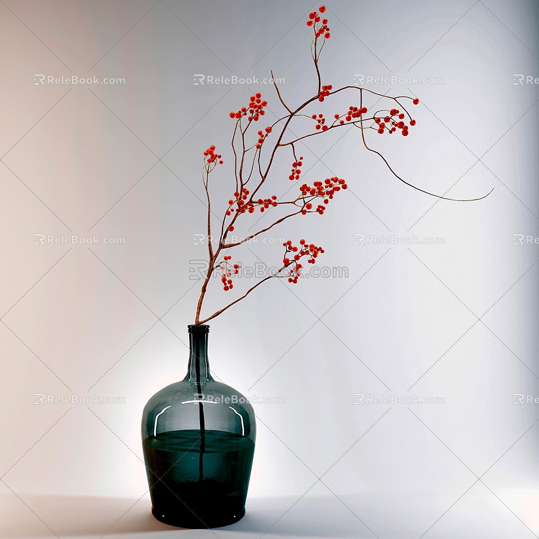 New Chinese Style Vase Floriculture Ornaments Holly Red Fruit Fortune Fruit Ornaments 3d model