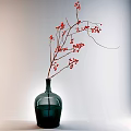 Green Glass Vase With Red Berries Branches On Light Colored Background 3d model