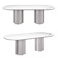 Modern Oval White Dining Table With Marble Top And Column Legs Design 3d model