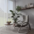 Accent Chair Living Room Interior With Potted Plant Side Table Fruit Bowl Bright Window Light