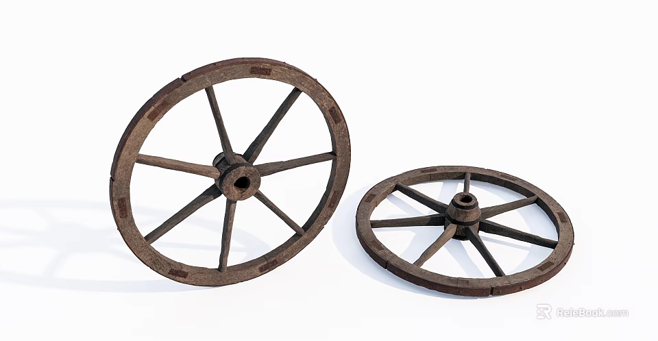 Vintage Wooden Spoked Wheels Pair With Classic Old Design For Decorative 3d model 