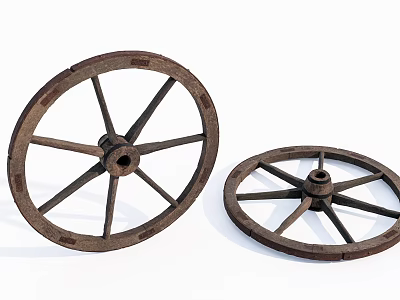 Vintage Wooden Spoked Wheels Pair With Classic Old Design For Decorative 3d model
