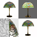 Stained Glass Table Lamp With Colorful Floral Pattern And Golden Base