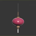 Traditional Pink Striped Decorative Lantern With Golden Top And White Base