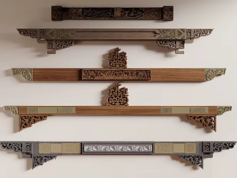 Carved cross beam wooden beam structure 3d model