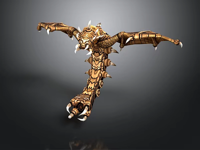 Golden Dragon Mythical Creature Fantasy Character 3D Model With Wings Claws And Spikes 3d model
